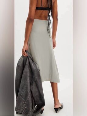 Free People Light Gray Midi Slip Skirt